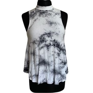 PEYTON JENSEN Top Mock Neck Sleeveless Blouse Large White Gray EVEREVE